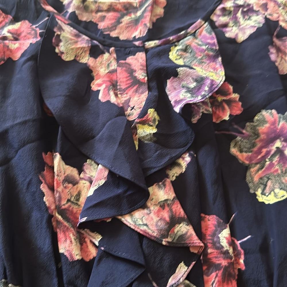 Rebecca Taylor Navy Silk Floral Ruffle Dress๐๐๐ - Picture 5 of 9
